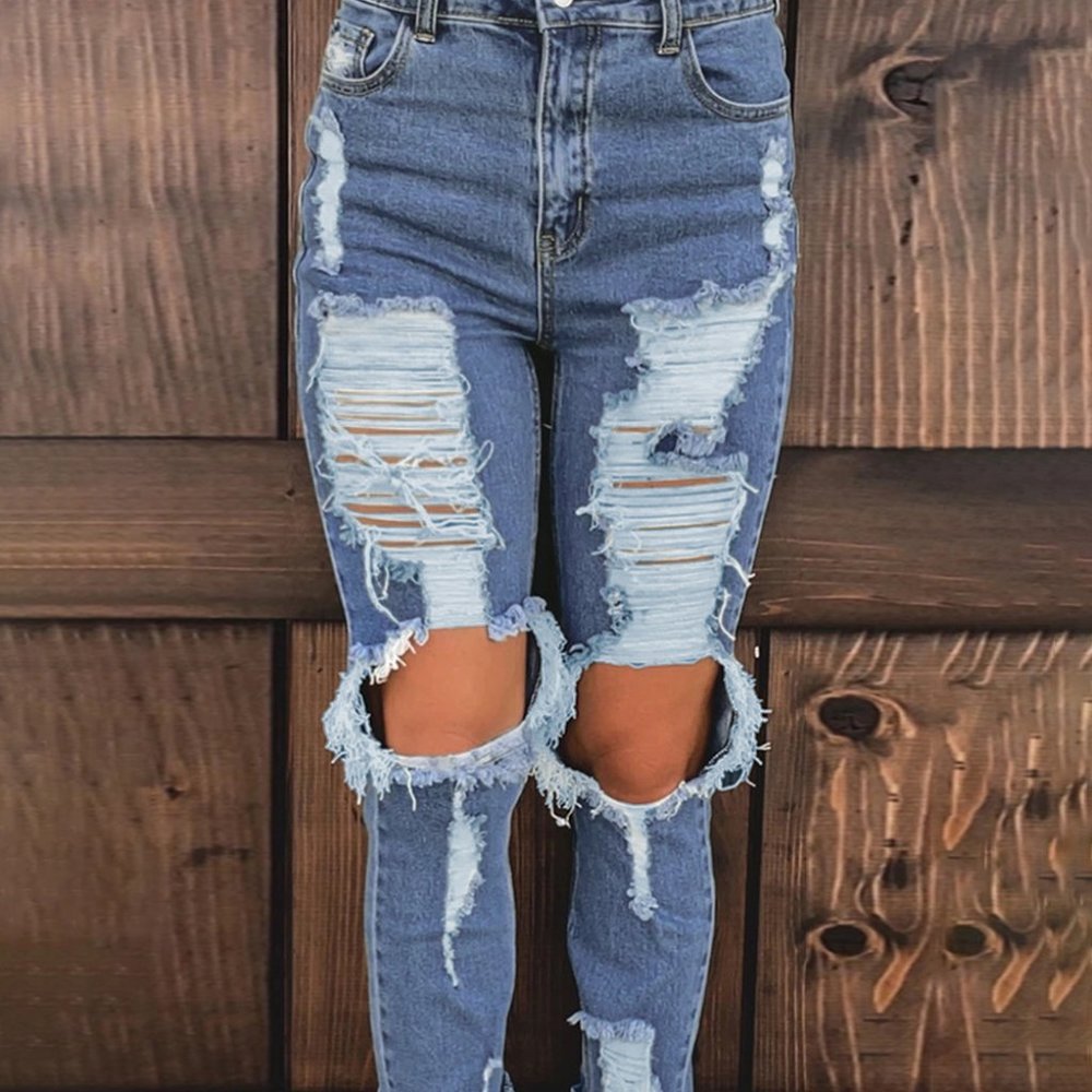 Blue Distressed Mom Jeans